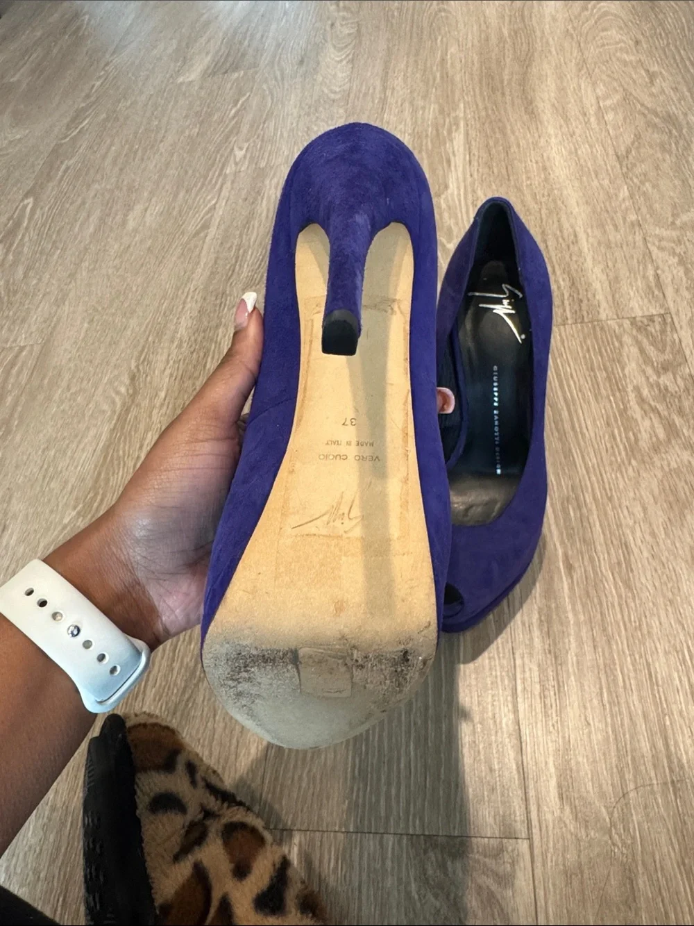 Giuseppe Zanotti Royal Purple Suede Peep-Toe Pumps